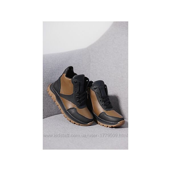 Дитячі кросівки шкіряні зимові чорні-коричневі CrosSAV 12
