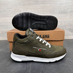 Чоловічі шкіряні зимові кросівки ПБ02-14/8 хакі