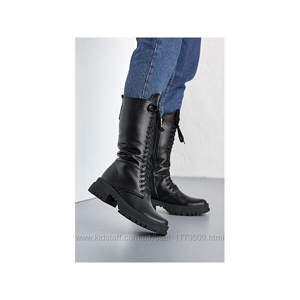 Жіночі черевики шкіряні зимові чорні Emirro 206 Ізабелла високі