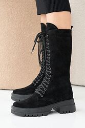 Жіночі черевики замшеві зимові чорні Emirro 206 Ізабелла високі