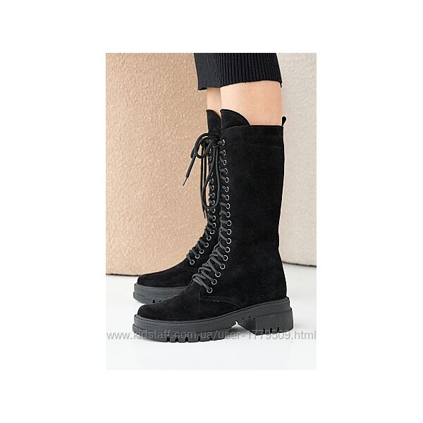 Жіночі черевики замшеві зимові чорні Emirro 206 Ізабелла високі