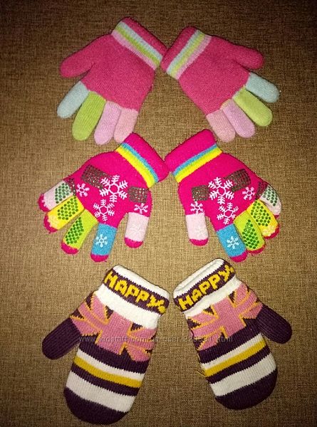 Перчатки и варежки на осень-зиму, комплект на девочку 5-8 лет