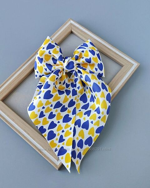 Шовковий міні бант для дівчинки в жовто-блакитному кольорі