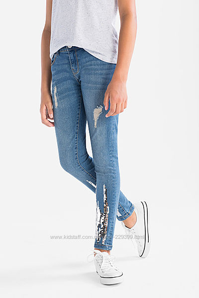 Красивые джинсы скинни с паетками c&a р.152