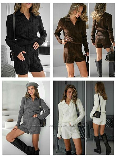 Стильний в&acuteязаний комплект джемпер  шорти  костюм светр вовна акрил