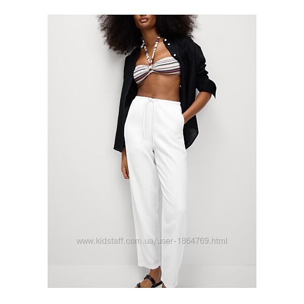 Белые льняные штаны палаццо Marks&Spencer