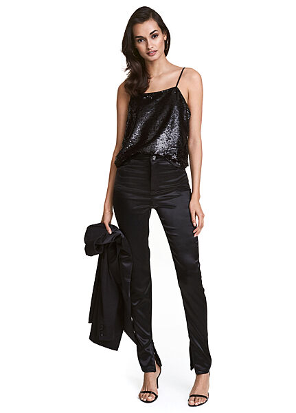 Штани Slim Fit з еластичного атласу для жінки H&M 0404012-4 чорний
