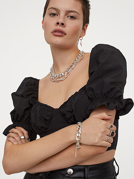 Топ з рукавами-ліхтариками для жінки H&M 0933675-001 чорний