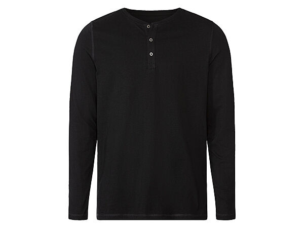 Футболка-лонгслів з планкою на гудзиках для чоловіка Livergy LIDL 425089 чорний