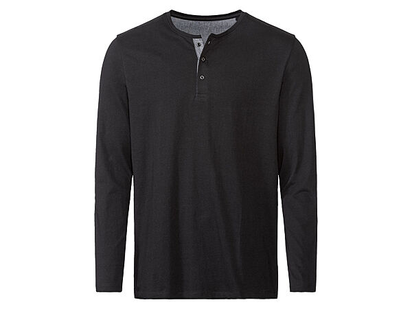 Футболка-лонгслів з планкою на гудзиках для чоловіка Livergy LIDL 456223 чорний