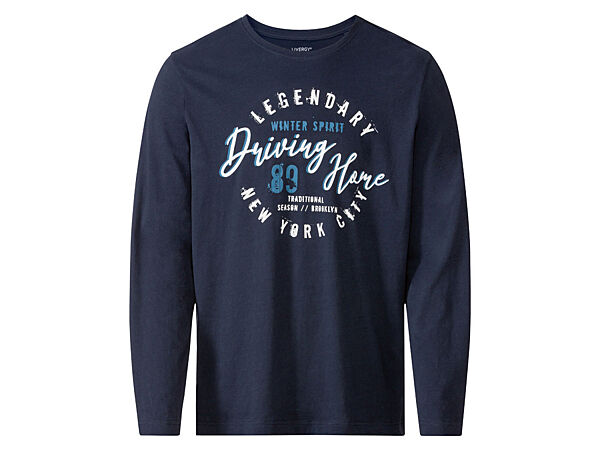 Піжамна футболка з довгими рукавами бавовняна трикотажна для чоловіка Livergy LIDL 390208 темно-синій