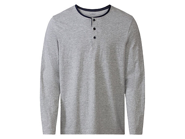 Піжамна футболка з довгими рукавами з планкою на гудзиках для чоловіка Livergy Lenzing 390208 сірий