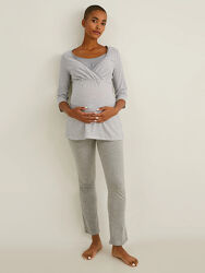 Піжама для вагітних і годуючих мам лонгслів і штани для жінки C&A LIDL 2184656 сірий