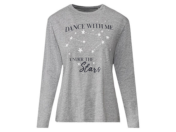 Піжамна футболка з довгими рукавами бавовняна з принтом для жінки Esmara Lenzing 390199 сірий