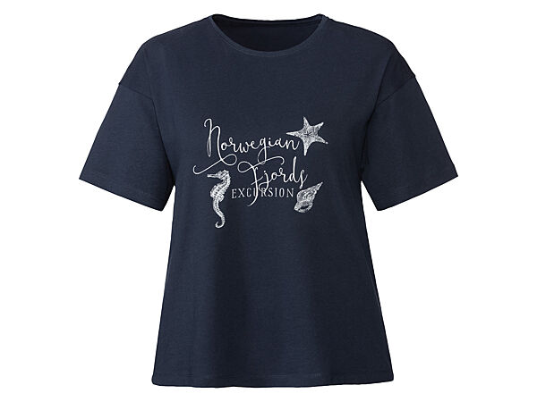 Футболка бавовняна з принтом для жінки Esmara LIDL 434926 темно-синій