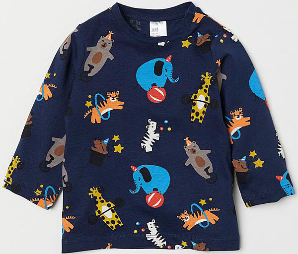 Футболка-лонгслів бавовняний на кнопках для хлопчика H&M 0723206 темно-синій