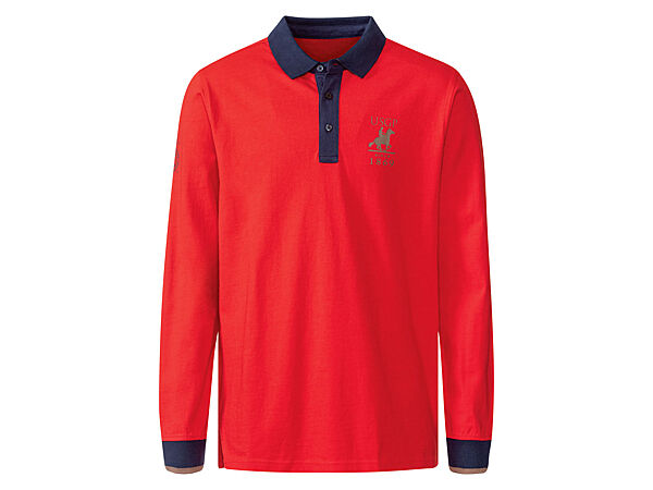 Футболка поло з довгими рукавами з планкою на гудзиках для чоловіка Livergy U. S. Grand Polo 498037 червоний