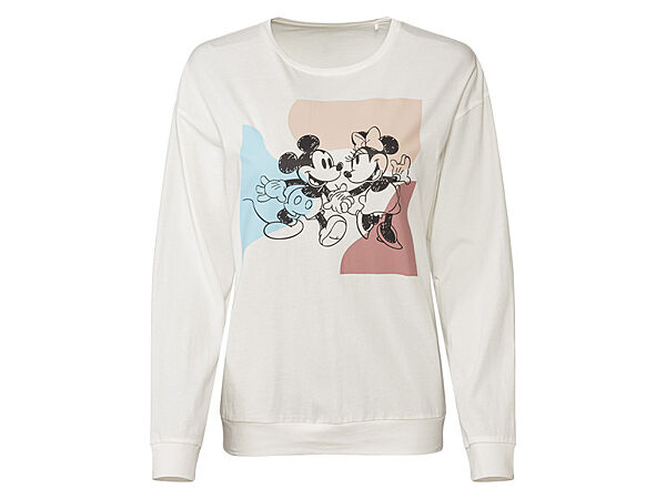 Піжамна футболка з довгими рукавами бавовняна з принтом для жінки Disney Mickey Mouse 434481 білий