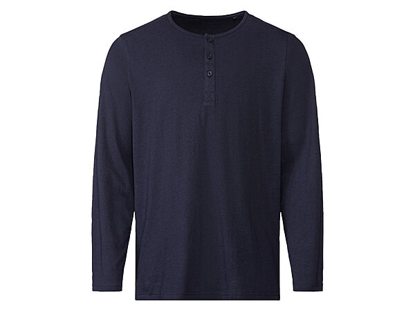 Піжамна футболка з довгими рукавами з планкою на гудзиках для чоловіка Livergy LIDL 436231 темно-синій
