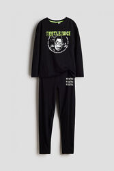 Піжама лонгслів і штани для хлопчика H&M Beetlejuice 1247443-004 чорний
