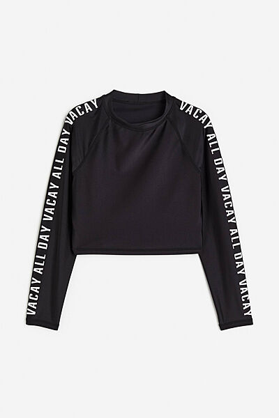 Футболка-лонгслів для купання укорочена для дівчинки H&M UPF 50 1126864-001 чорний