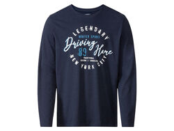 Піжамна футболка з довгими рукавами бавовняна з принтом для чоловіка Livergy LIDL 390208 темно-синій