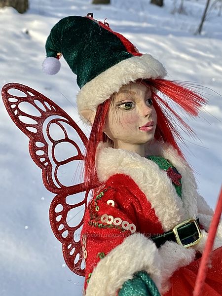 Авторская кукла Рождественский Гном девочка с крыльями ручная работа