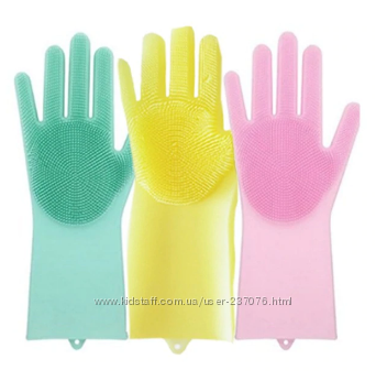 Силиконовые перчатки с губкой Silicone Dish Washing Gloves