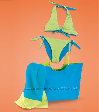 Обалденный комплект- Двухсторонний купальник и пляжная сумочка Игра цвета
