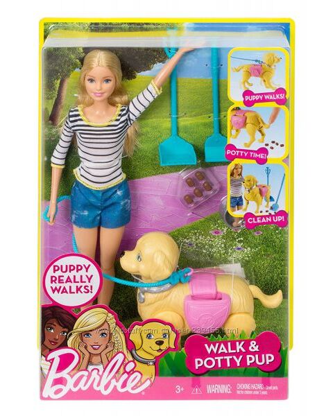 Barbie Girls Walk and Potty Pup with Blonde Dol Барби прогулка с собакой