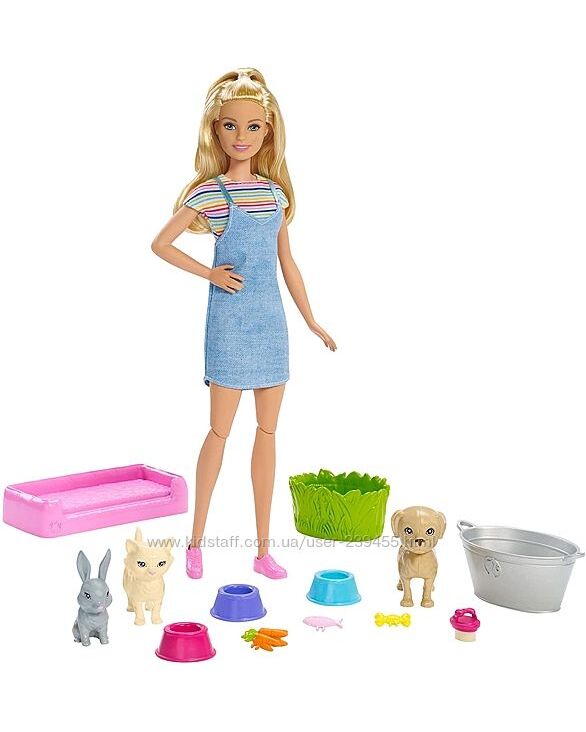 Кукла Барби купай питомцев и играй с животными Barbie Play N Wash Pets