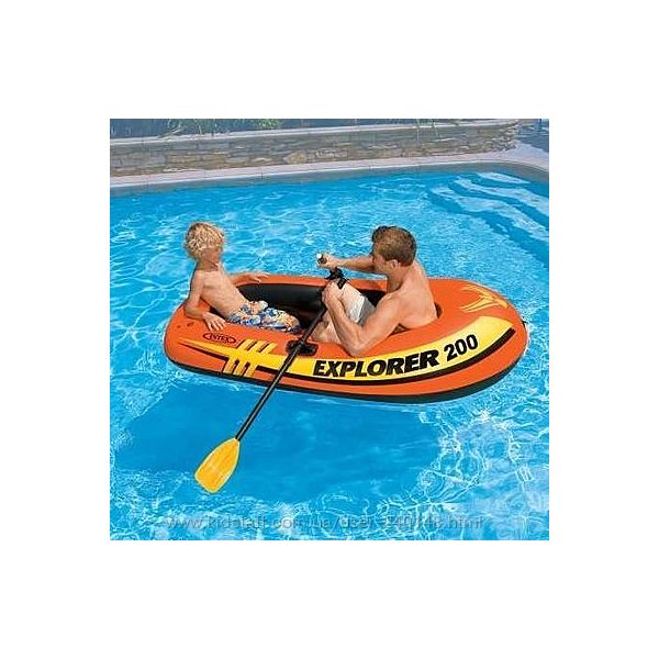 Двухместная надувная лодка  Intex 58331 , пластиковые весла , ручной насос 