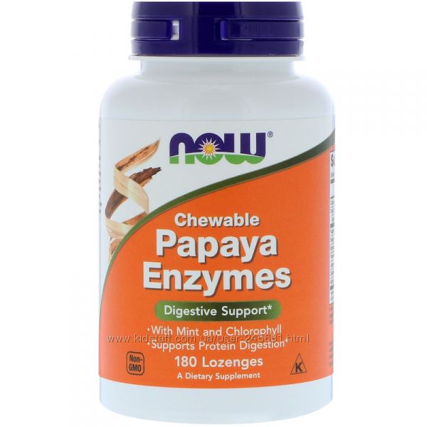 Now Foods, Жевательные ферменты папайи натуральный аналог мезима, панкреати