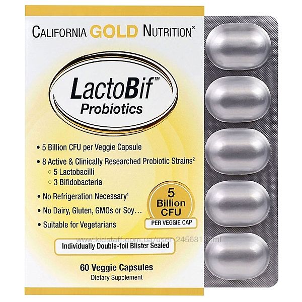California Gold Nutrition Пробиотики LactoBif 5 и  30 млрд КОЕ, 60 шт