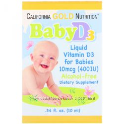 California Gold Nutrition жидкий витамин D3 для детей, 10 мкг 400 МЕ10мл