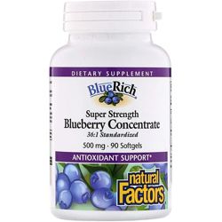 Natural Factors, BlueRich, суперсила, концентрат черники, 500 мг, 90 мягких