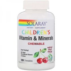 Solaray, Детские жевательные витамины и минералы, натуральный вкус вишни