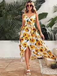 Атласный вискозный  сарафан Shein в подсолнухи  M/L