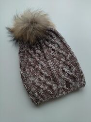Жіноча напіввовняна шапка з помпоном та підкладкою меланж італія
