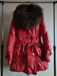 Куртка пуховик з хутряним коміром жіноча курточка