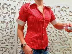 Рубашка HENNES XS S Швеция блуза женская летняя красная в полоску оригинал