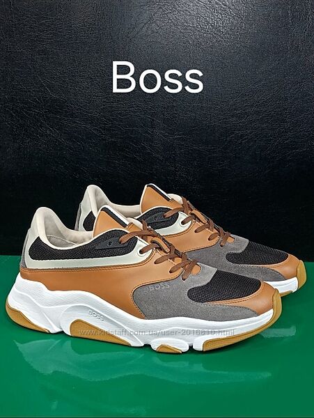Кожаные кроссовки Boss Herren Asher Runn mx Sneakers Open Grey 60 Оригинал