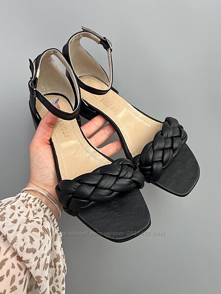  Босоножки женские кожаные косичка, черные, белые