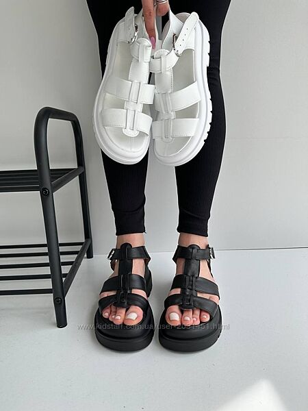 Босоножки женские кожаные на высокой платформе, сандалии, белые черные