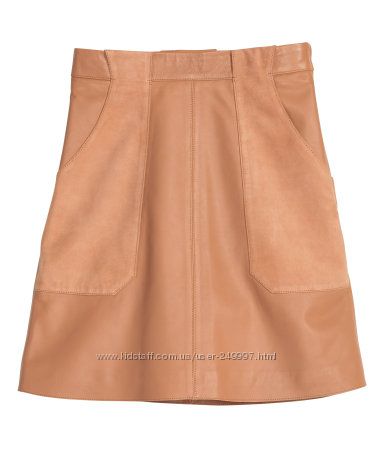 Новая бежевая кожаная юбка H&M премиум качества S-XS 36 размер