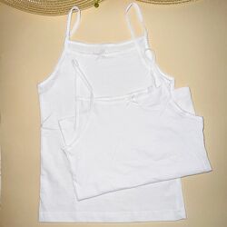 Маєчка для дівчинки білого кольору на тонких бретельках. Від 1 року до 12