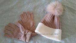 Шерстяная шапка и перчатки новый набор Италия, ог 54-60 см 