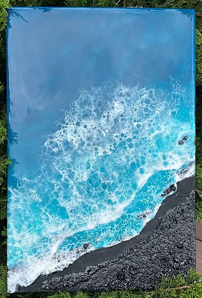 Картина смолой 3д черный берег 40х60см.