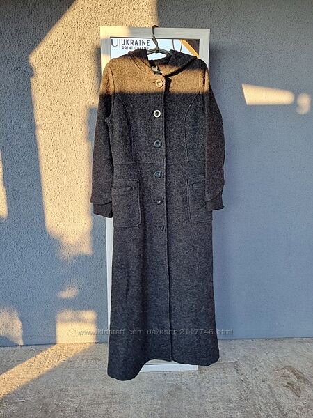 Пальто 100 шерсть макси длинное в пол концептуальное с капюшоном кардиган