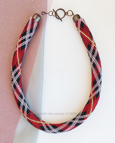 Прикраса із бісеру кольє-джгут Шотландка